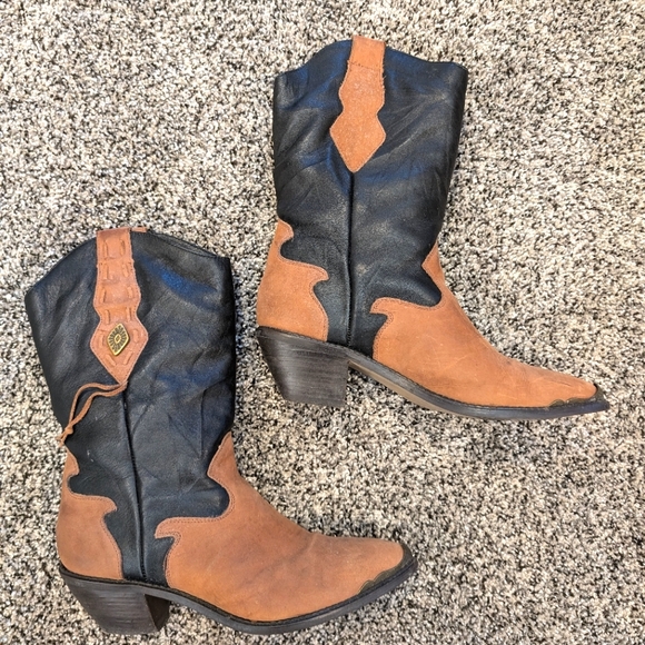 Code West Cowboy Boots 8M brown and black leather - Picture 1 of 5